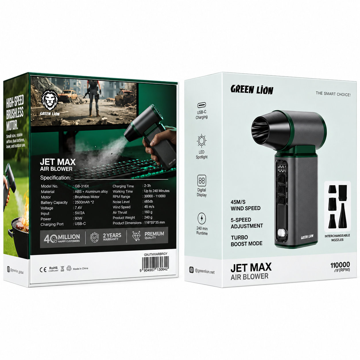 نمای محصول جت فن شارژی گرین لاین مدل Jet Max با تمامی جزئیات ظاهری و فنی