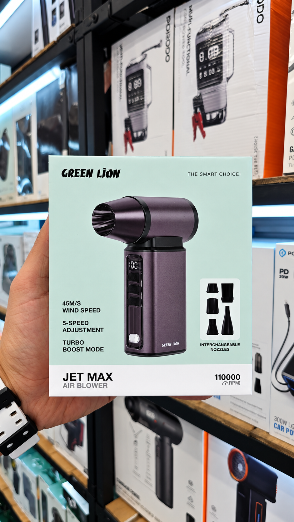 نمای قدی جت فن شارژی گرین لاین مدل Jet Max با تمرکز بر طراحی و کارایی محصول