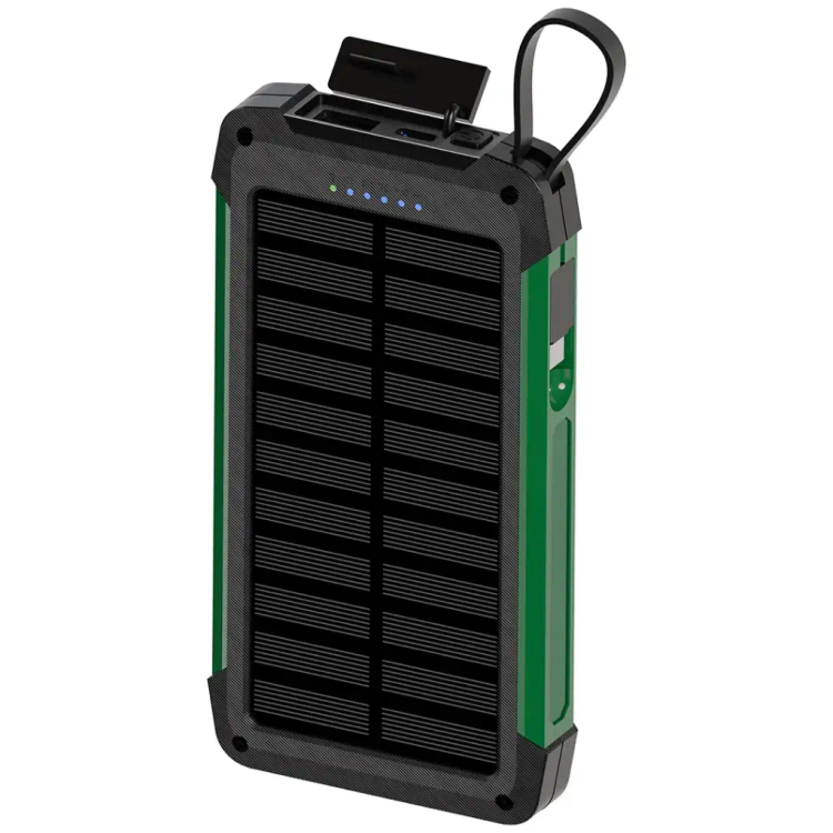نمای قدی پاوربانک شارژی خورشیدی گرین لاین Solar Trex ظرفیت 10000mAh با تمرکز بر طراحی و کارایی محصول