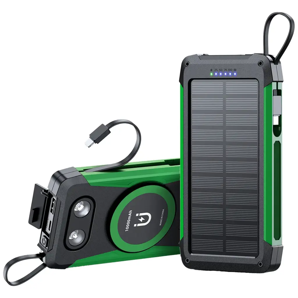 نمای پشت و اجزای تشکیلدهنده پاوربانک شارژی خورشیدی گرین لاین Solar Trex ظرفیت 10000mAh با کیفیت بالا