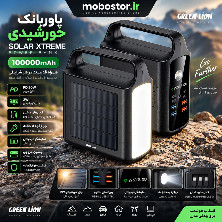 جزئیات کیفیت ساخت و متریال بهکاررفته در پاوربانک شارژی خورشیدی گرین لاین مدل Solar Xtreme ظرفیت ۱۰۰۰۰۰ میلیآمپرساعت