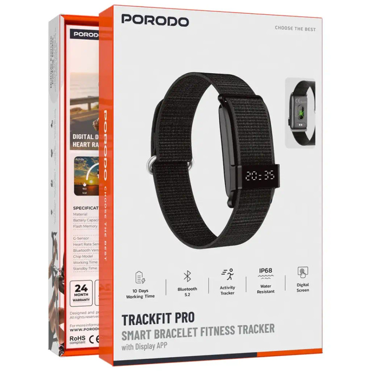 نمای جانبی و طراحی ظاهری دستبند هوشمند پرودو Trackfit Pro با نمایشگر و اپلیکیشن ضد آب IP68 با رنگبندی جذاب - نمای 6_1