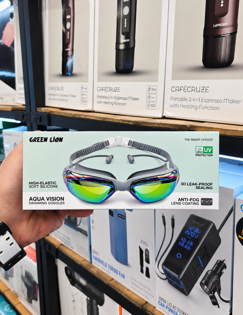 نمای قدی عینک شنا ضد آب آکوا ویژن پرو گرین Green Lion AquaVision Pro با تمرکز بر طراحی و کارایی محصول