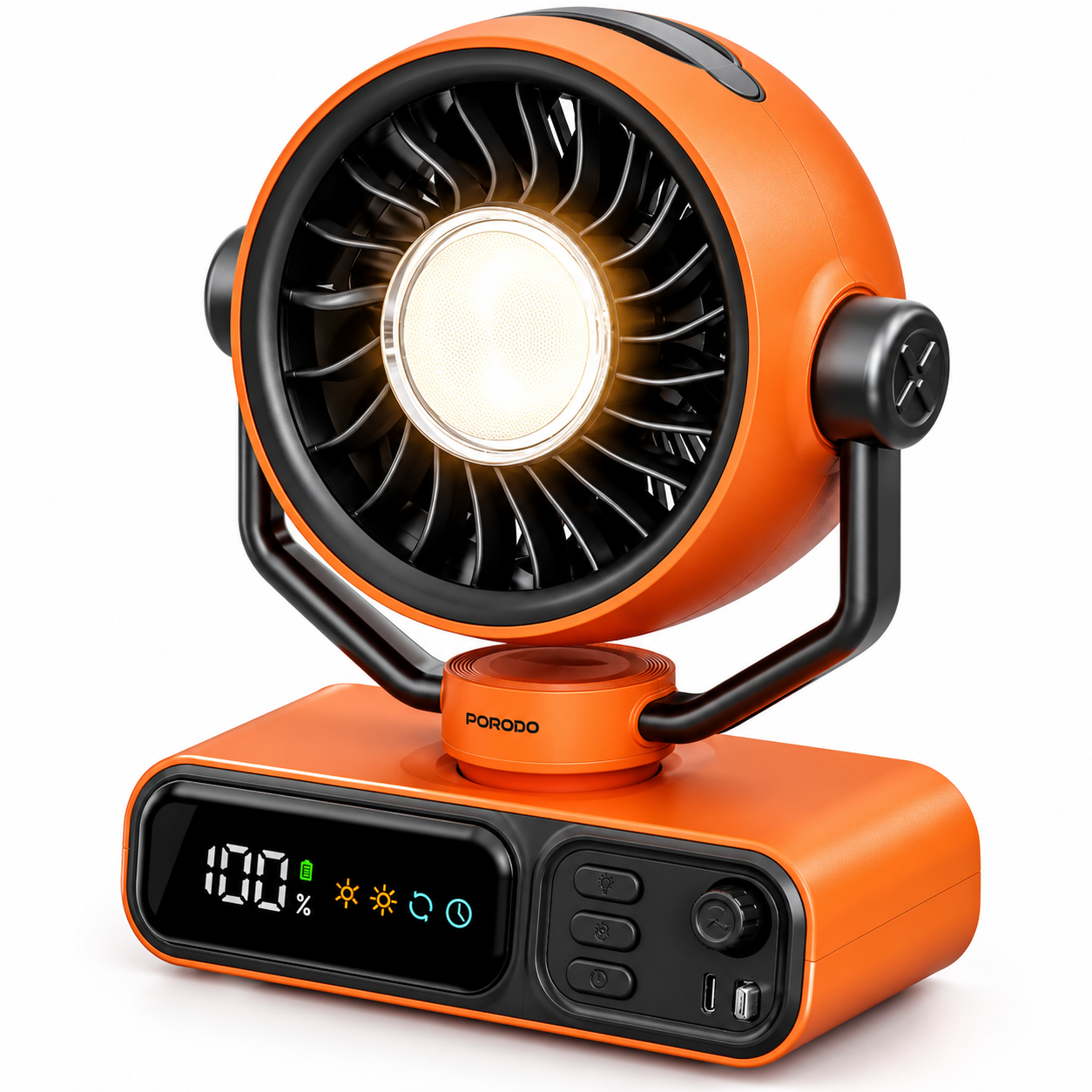 بافت و جنس مواد اولیه پنکه شارژی رومیزی کمپینگ پرودو Porodo Chillo Camper Desktop Outdoor Fan در نمای نزدیک