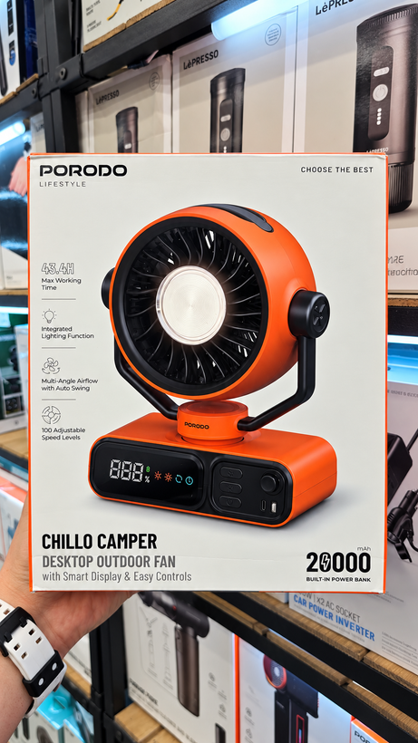 بافت و جنس مواد اولیه پنکه شارژی رومیزی کمپینگ پرودو Porodo Chillo Camper Desktop Outdoor Fan در نمای نزدیک - نمای 5_1