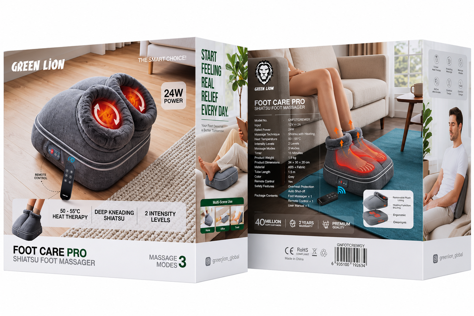 تصویر تخصصی ماساژور هوشمند پا گرین لاین مدل Foot Care Pro با نمایش ویژگیها و جزئیات فنی
