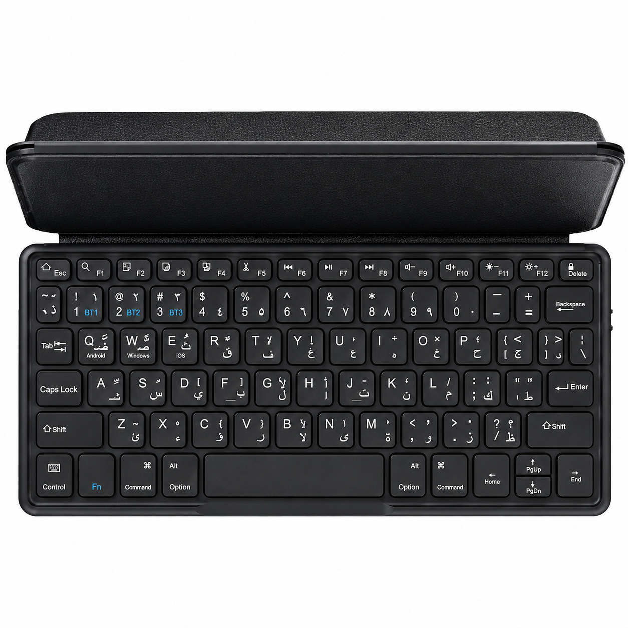 تصویر تخصصی کیبورد بلوتوثی یونیورسال گرین لاین GKM-70 مدل GNKM70BTKEYBK با نمایش ویژگیها و جزئیات فنی