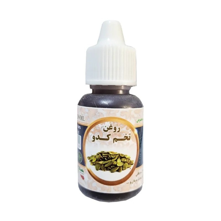 نمای جانبی و طراحی ظاهری روغن گیاهی تخم کدو 20 میل با رنگبندی جذاب