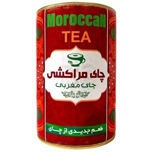 نمای جانبی و طراحی ظاهری چای گیاهی مراکشی 100 گرم مغربی با رنگبندی جذاب
