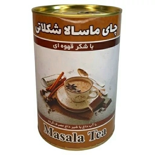 بسته‌بندی اورجینال چای گیاهی ماسالا شکلاتی 300 گرم همراه با مشخصات فنی محصول