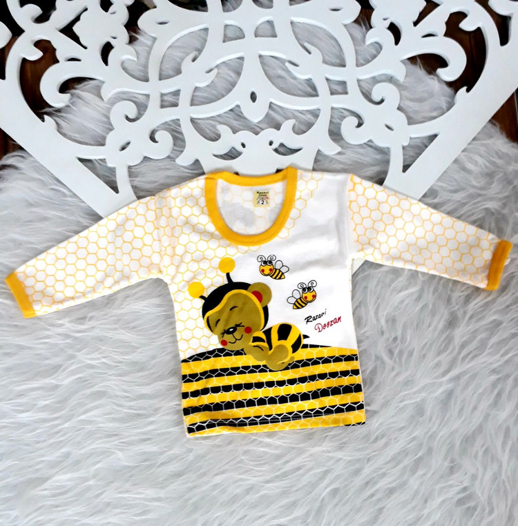 جزئیات کیفیت ساخت و متریال بهکاررفته در بلوز آستین بلند لباس تیکه ای نوزادی زنبوری سایز ۱ تا ۶