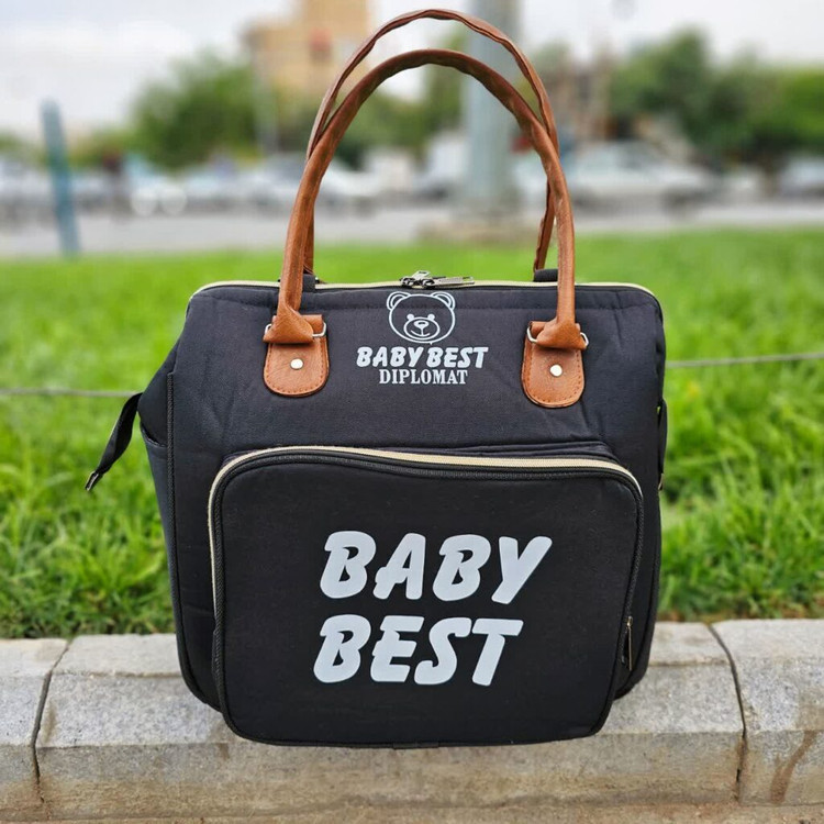 تصویر تخصصی کیف لوازم نوزاد Baby Best طرح دار – سه کاره شیک با نمایش ویژگیها و جزئیات فنی