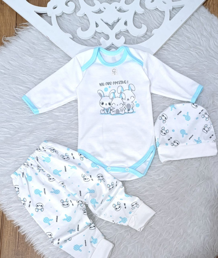 جزئیات کیفیت ساخت و متریال بهکاررفته در ست نوزاد سه تیکه بادی و شلوار و کلاه سایز ۱ تا ۳