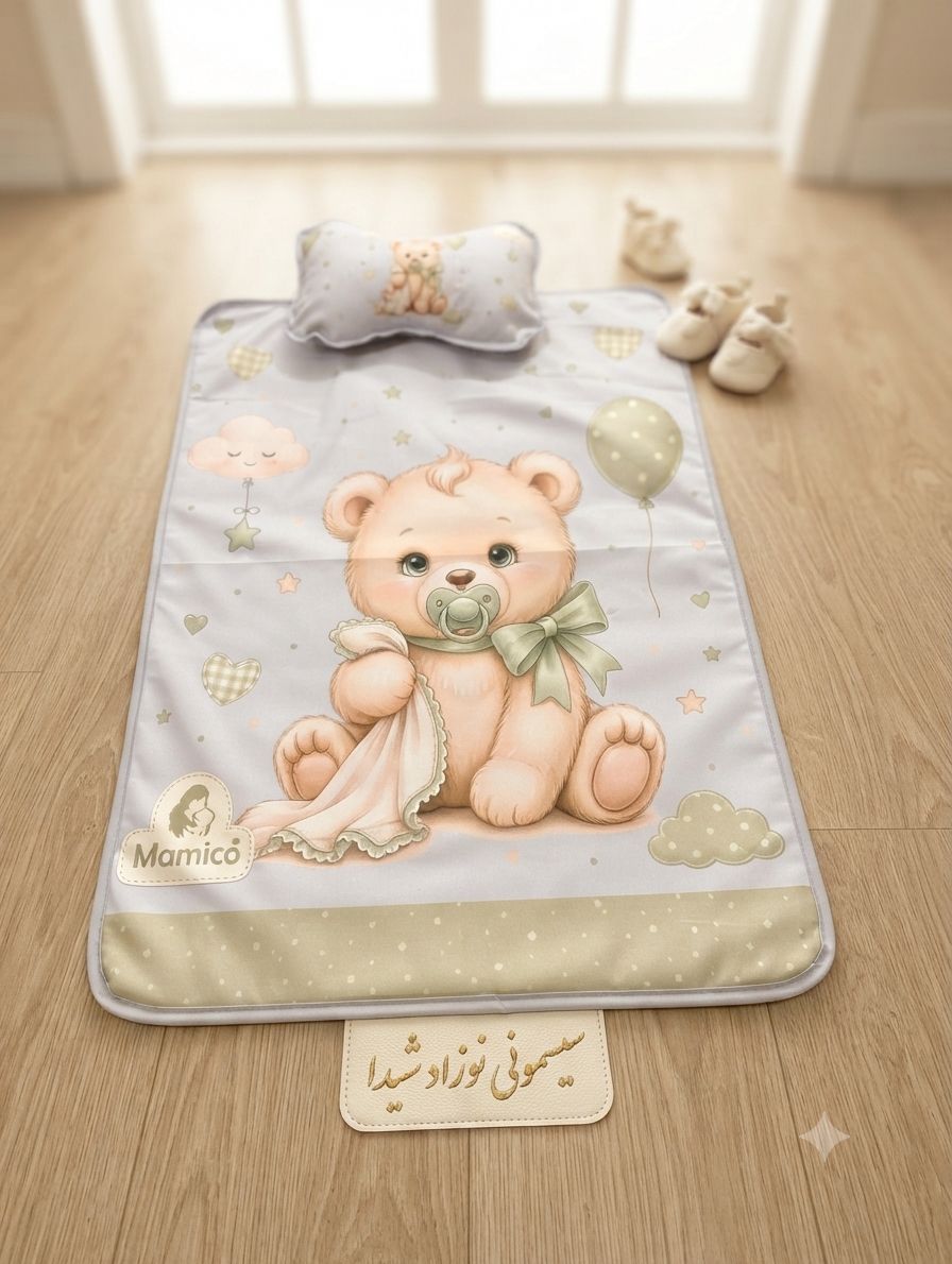 جزئیات کیفیت ساخت و متریال به‌کاررفته در تشک تعویض پوشک نوزاد مخمل (بالش‌دار) طرح خرس - نمای 1_2
