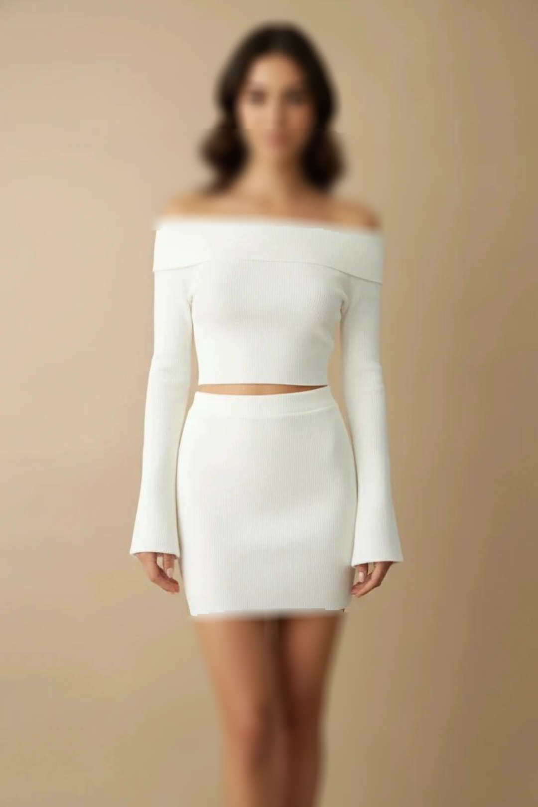نمای پشت و اجزای تشکیلدهنده بلوز و دامن یقه قایقی کبریتی زنانه با کیفیت بالا