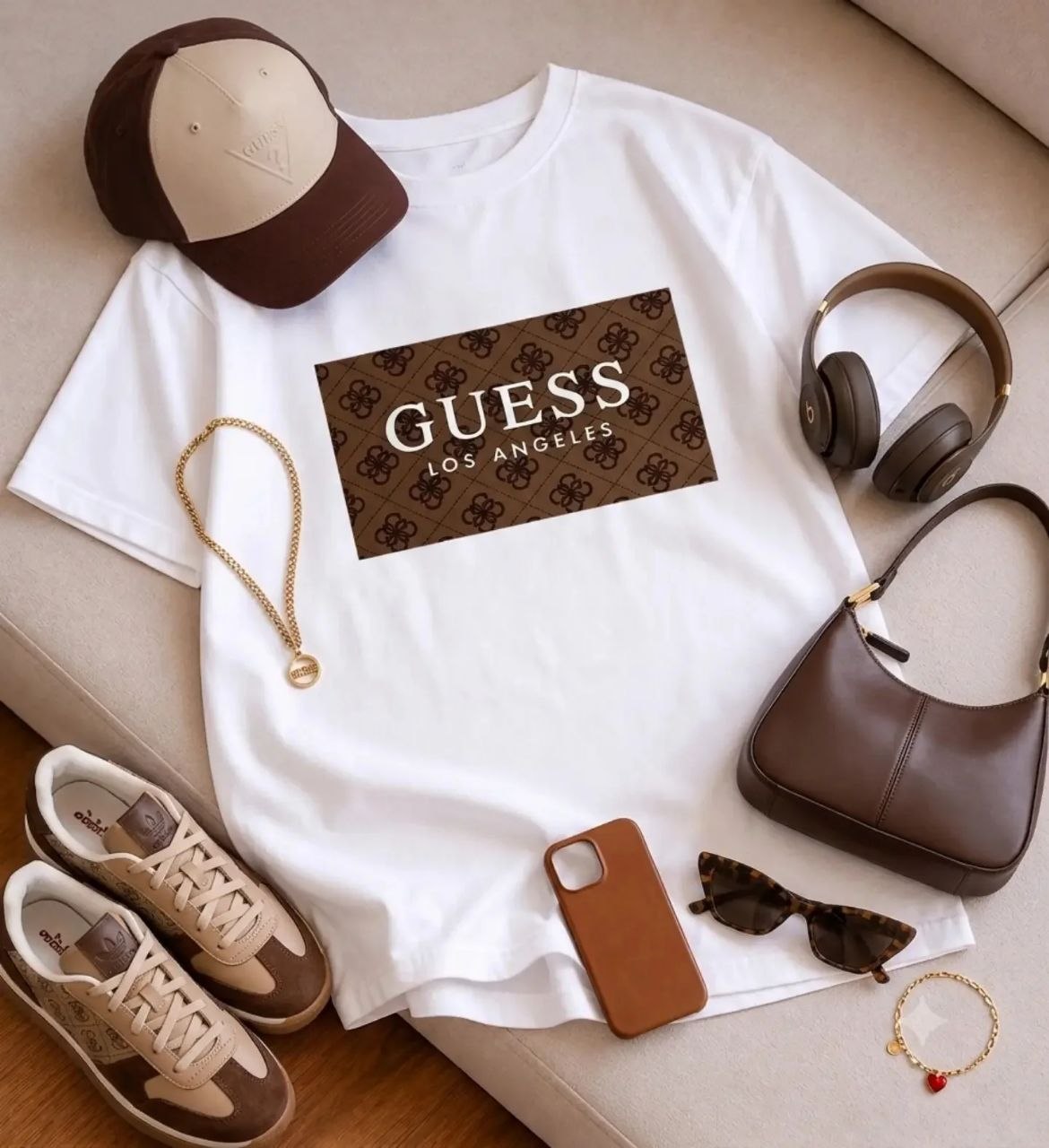 بافت و جنس مواد اولیه تیشرت باکسی سامر طرح Guess در نمای نزدیک