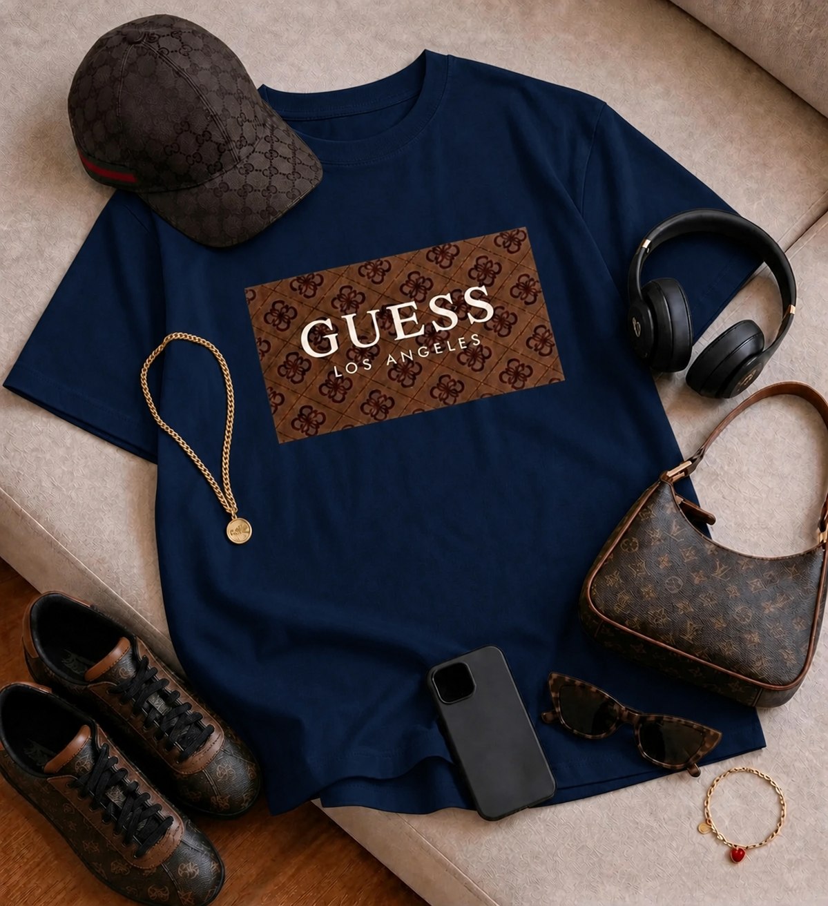 تصویر تخصصی تیشرت باکسی سامر طرح Guess با نمایش ویژگیها و جزئیات فنی - نمای 6_1
