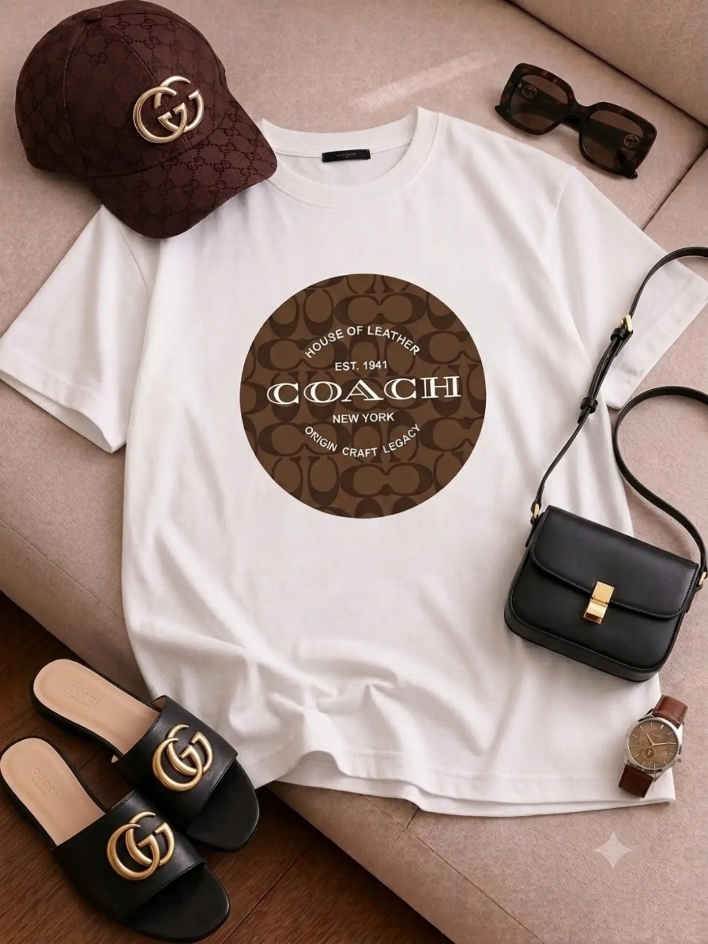 نمای پشت و اجزای تشکیلدهنده تیشرت باکسی سامر طرح coach با کیفیت بالا - نمای 7_1