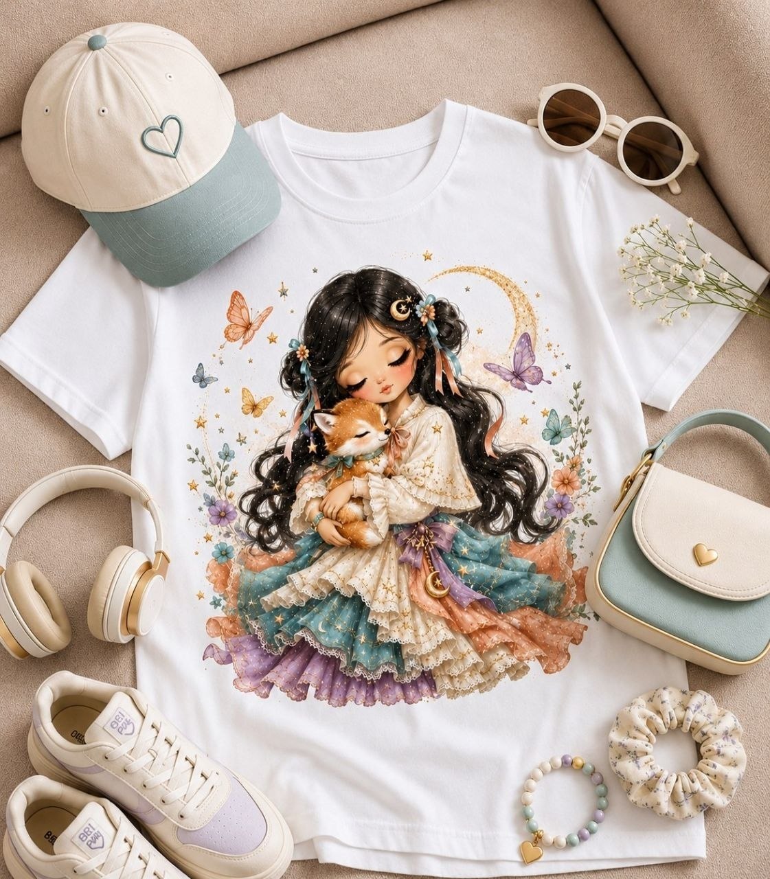 بافت و جنس مواد اولیه تیشرت باکسی سامر طرح پرنسسی در نمای نزدیک - نمای 5_2