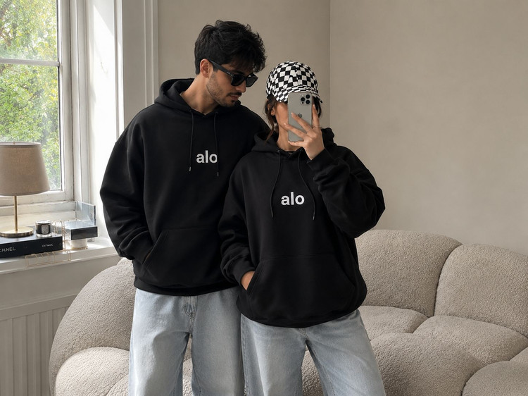 بستهبندی اورجینال هودی کلاهدار خفن alo کاپلی همراه با مشخصات فنی محصول