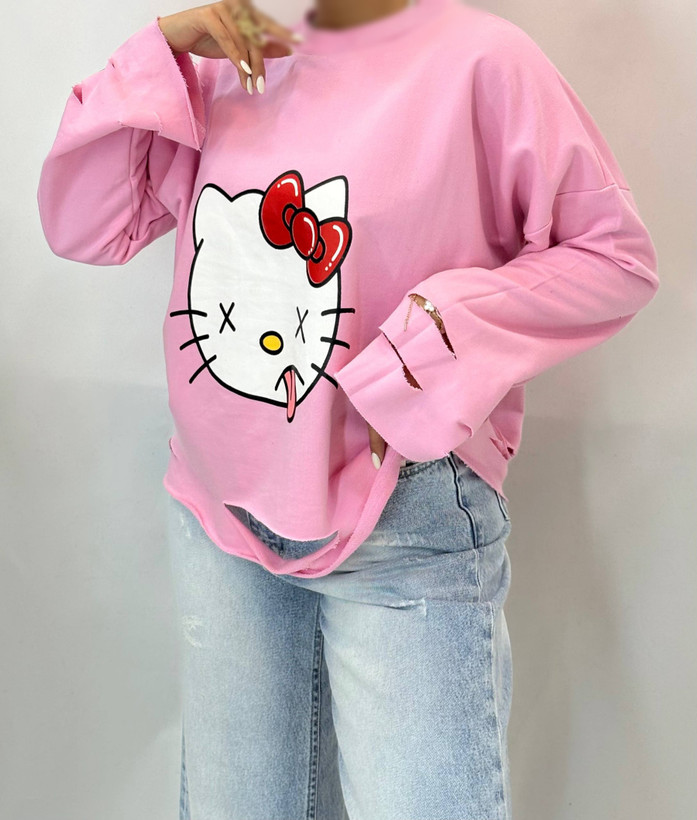 بستهبندی اورجینال لانگ اسلیو زاپدار HELLO KITTY زنانه همراه با مشخصات فنی محصول