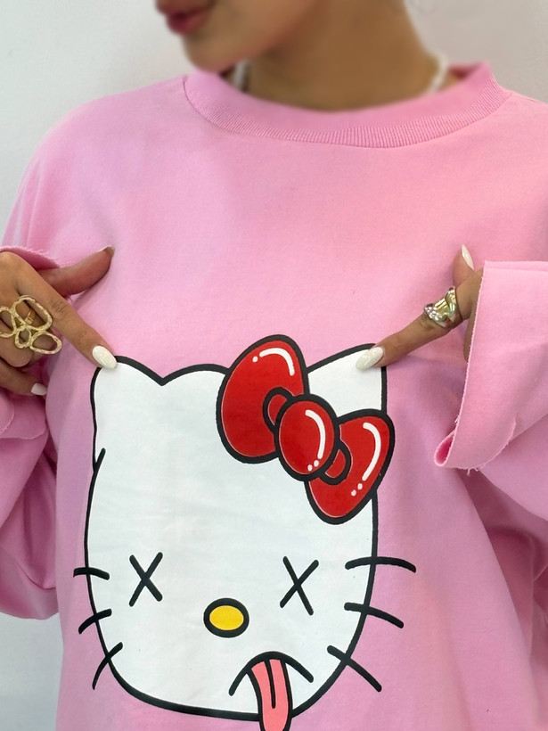 تصویر تخصصی لانگ اسلیو زاپدار HELLO KITTY زنانه با نمایش ویژگیها و جزئیات فنی - نمای 5_1