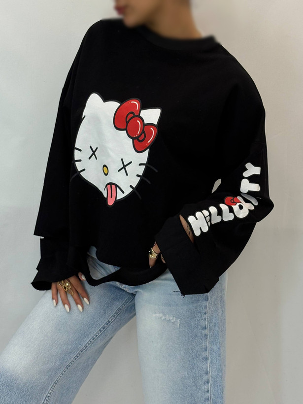 نمای کامل لانگ اسلیو زاپدار HELLO KITTY زنانه همراه با بستهبندی اصلی و جزئیات محصول - نمای 6_1