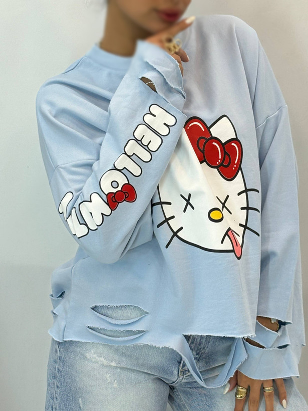 بافت و جنس مواد اولیه لانگ اسلیو زاپدار HELLO KITTY زنانه در نمای نزدیک - نمای 8_1