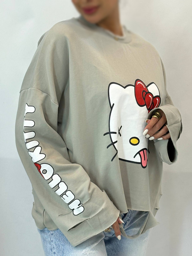 تصویر تخصصی لانگ اسلیو زاپدار HELLO KITTY زنانه با نمایش ویژگیها و جزئیات فنی - نمای 9_1