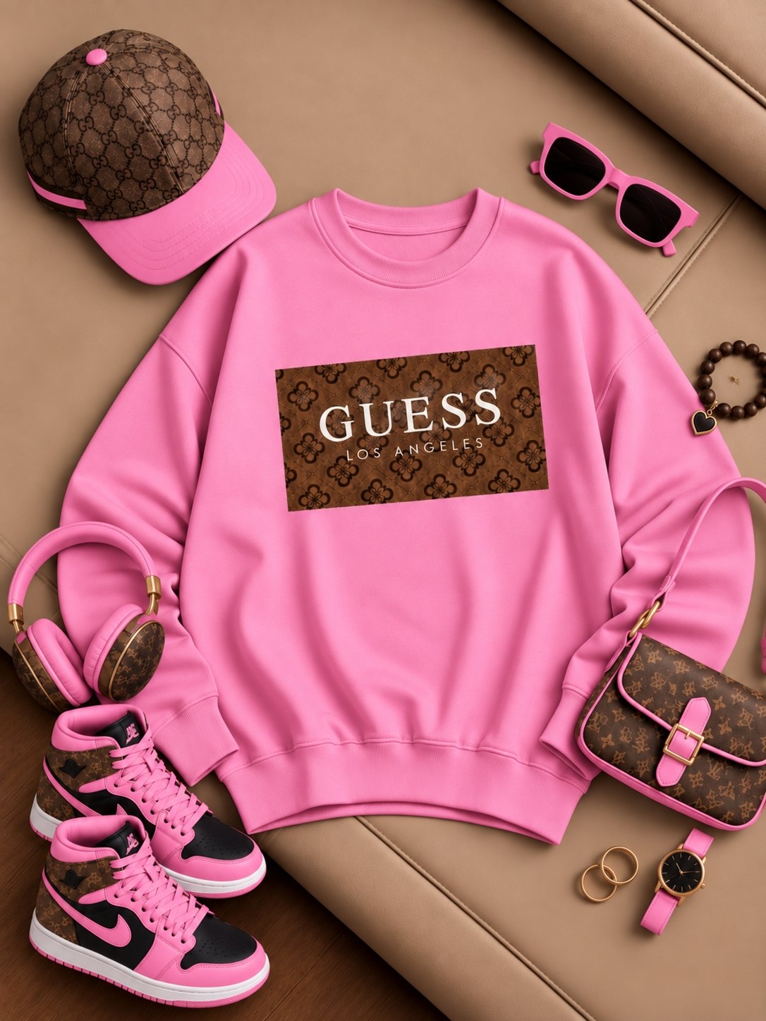 بافت و جنس مواد اولیه دورس تو کرکی یقه گرد کاپلی guess در نمای نزدیک