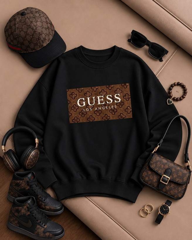 تصویر تخصصی دورس تو کرکی یقه گرد کاپلی guess با نمایش ویژگیها و جزئیات فنی - نمای 8_1