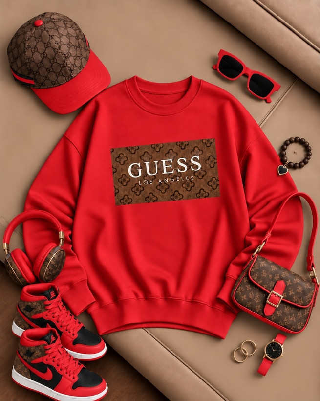 تصویر تخصصی دورس تو کرکی یقه گرد کاپلی guess با نمایش ویژگیها و جزئیات فنی - نمای 12_1