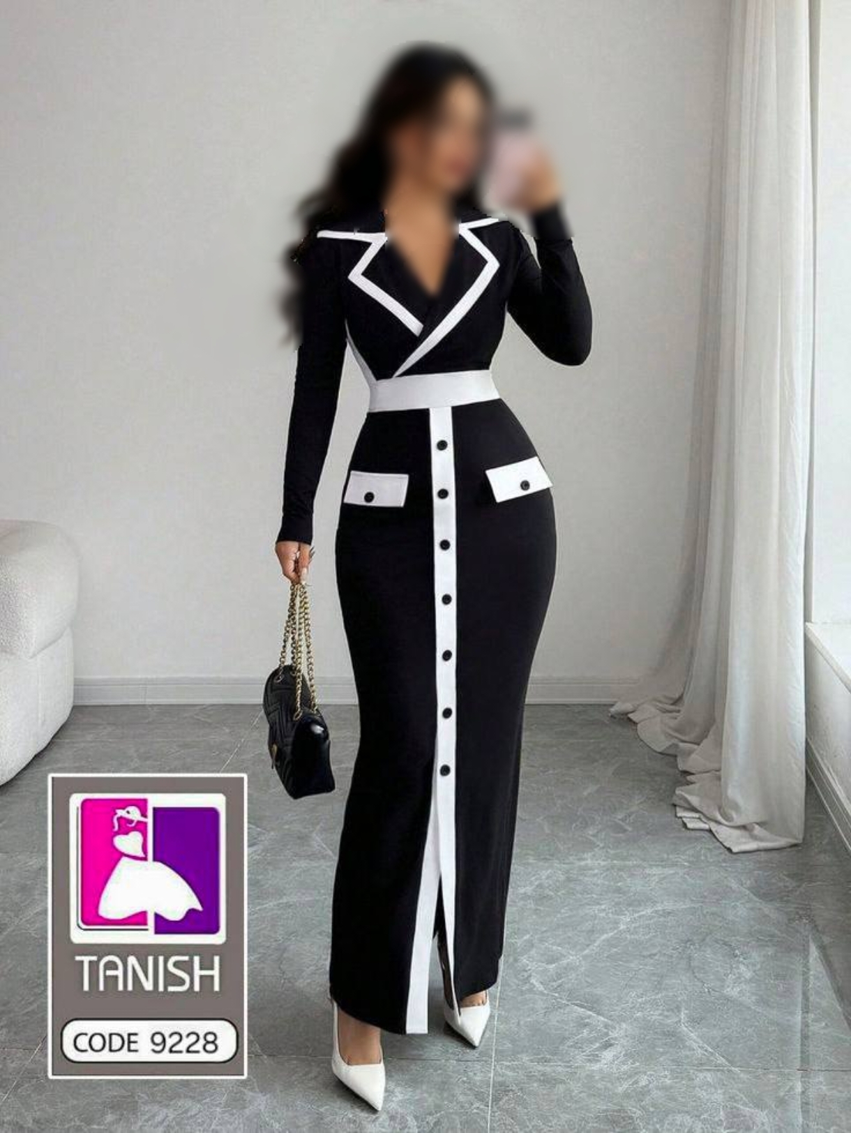 جزئیات کیفیت ساخت و متریال بهکاررفته در ماکسی مجلسی یقه دار 9228