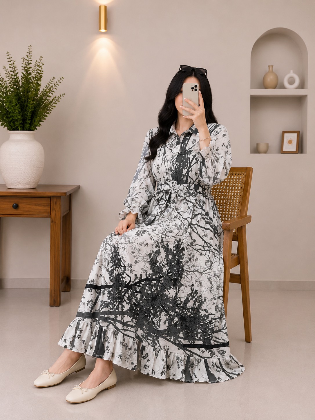 پیراهن بلند زنانه گلشید جنس پنبه نخی فری سایز ارسال رایگان