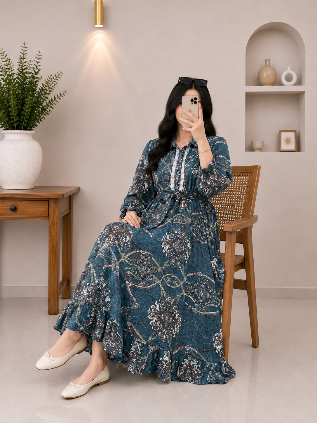 پیراهن بلند زنانه گلشید جنس پنبه نخی فری سایز ارسال رایگان