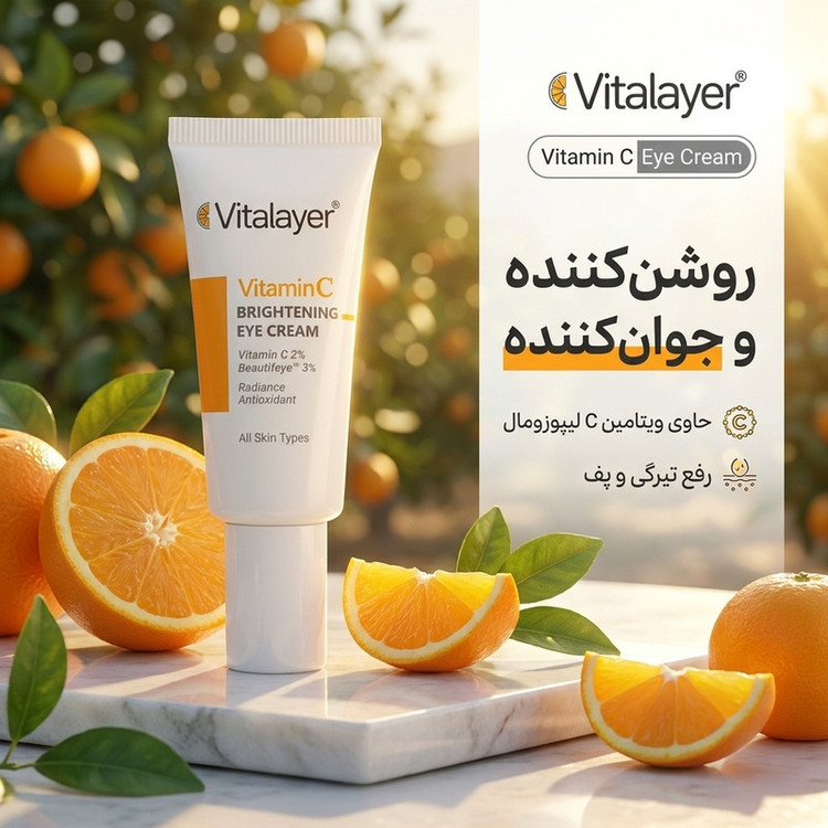 جزئیات دقیق قطعات و اجزای کرم دور چشم ویتالیر مدل Vitamin C حجم 20 میلی لیتر در نمای ماکرو