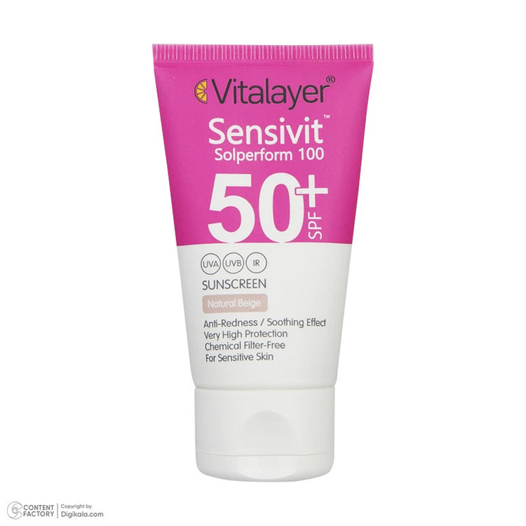 نمای پشت و اجزای تشکیلدهنده کرم ضد آفتاب رنگی ویتالیر SPF50+ مدل سنسی ویت مناسب پوست حساس با کیفیت بالا - نمای 7_1