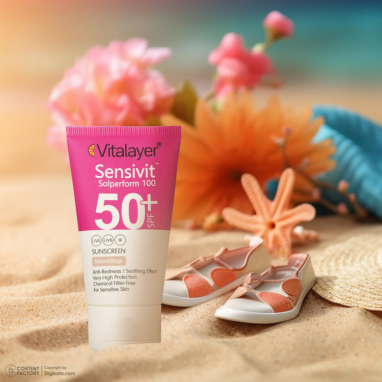 نمای محصول کرم ضد آفتاب رنگی ویتالیر SPF50+ مدل سنسی ویت مناسب پوست حساس با تمامی جزئیات ظاهری و فنی - نمای 8_1