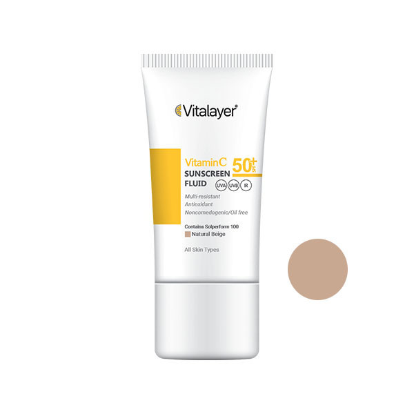 جزئیات کیفیت ساخت و متریال بهکاررفته در کرم ضد آفتاب رنگی ویتالیر، SPF 50، مدل ویتامین مکمل سی، مناسب انواع پوست
