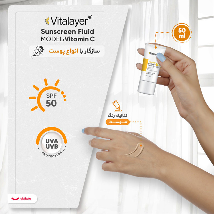 جزئیات کیفیت ساخت و متریال بهکاررفته در کرم ضد آفتاب رنگی ویتالیر، SPF 50، مدل ویتامین مکمل سی، مناسب انواع پوست - نمای 6_1