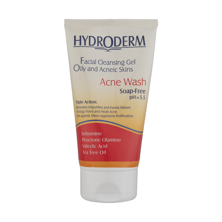 نمای پشت و اجزای تشکیلدهنده ژل شستوشوی صورت هیدرودرم مدل Oily Skin با کیفیت بالا