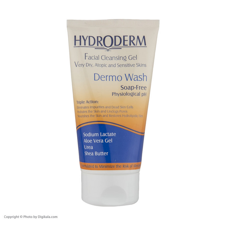 نمای پشت و اجزای تشکیلدهنده ژل شستوشوی صورت هیدرودرم مدل Very Dry Skin وزن 150 گرم با کیفیت بالا - نمای 6_1