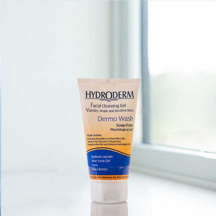 نمای پشت و اجزای تشکیلدهنده ژل شستوشوی صورت هیدرودرم مدل Very Dry Skin وزن 150 گرم با کیفیت بالا - نمای 10_1