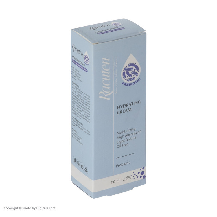 نمای کامل کرم آبرسان راکوتن مدل Prebiotic حجم 50 میلیلیتر همراه با بستهبندی اصلی و جزئیات محصول - نمای 6_1