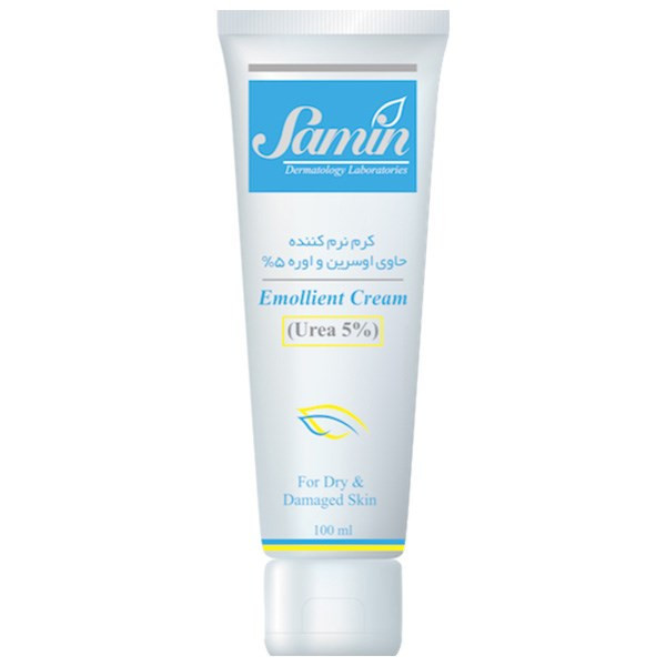 طراحی مدرن و استاندارد کرم نرمکننده اوسرین و اوره 5درصد ثمین مناسب پوست خشک و آسیبدیده حجم 100 میلیلیتر در نمای کامل