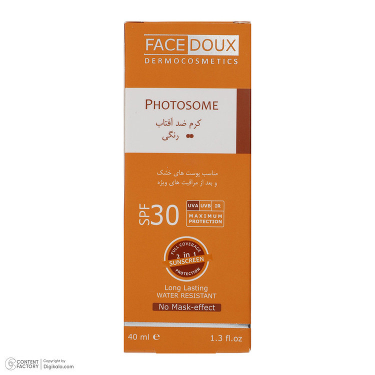 بستهبندی اورجینال کرم ضد آفتاب رنگی فیس دوکس SPF 30 مدل photosome 02 ، ضد آب، مناسب پوست های خشک انقضا 1405/09/11 همراه با مشخصات فنی محصول - نمای 7_1